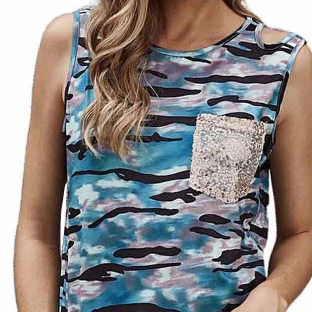 ON SALE LAST ONE New Sequin Pocket Camo Tank